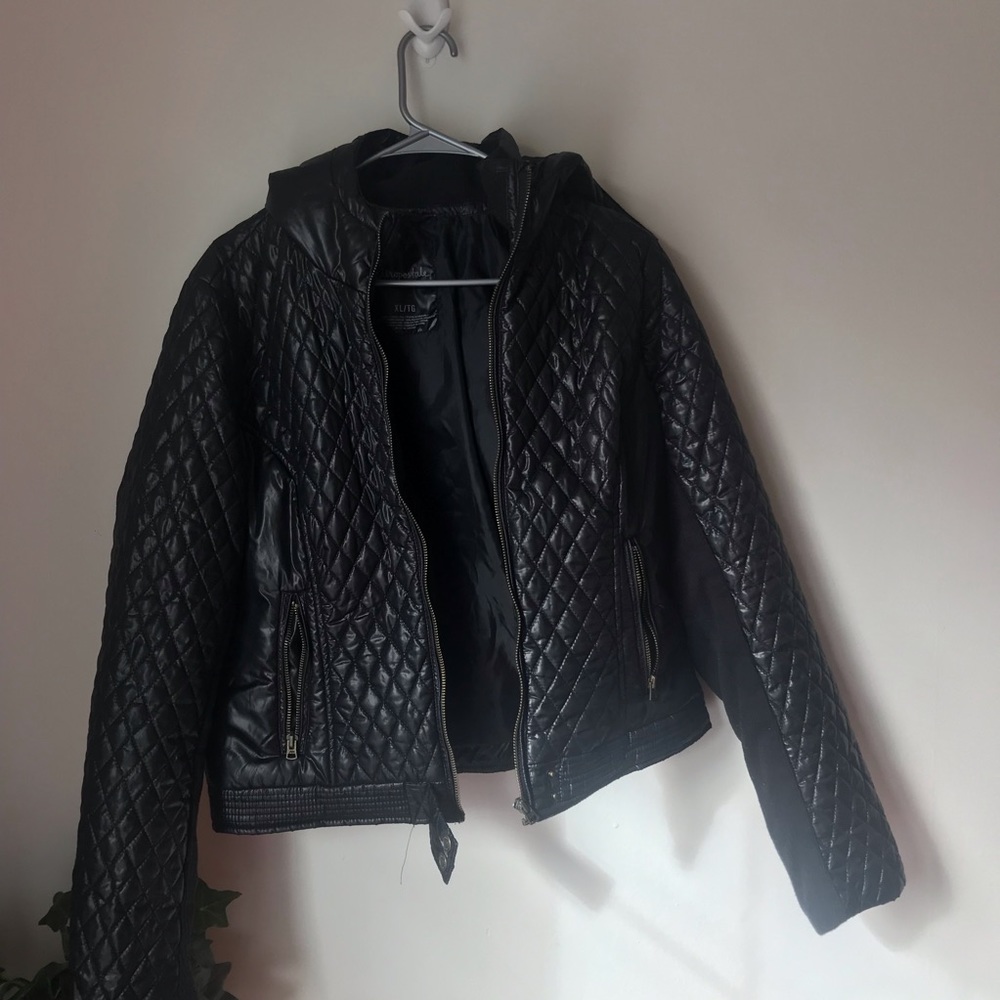 AEROPOSTALE BOMBER MOTO JACKET BLACK  HOODED COAT